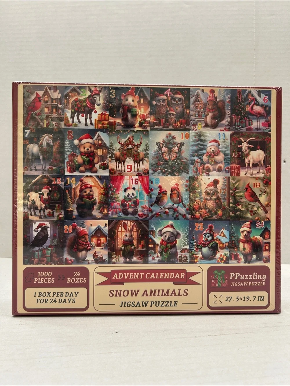 Snow Animals Advent Calendar Jigsaw Puzzle - Red Accents 1000 piece new